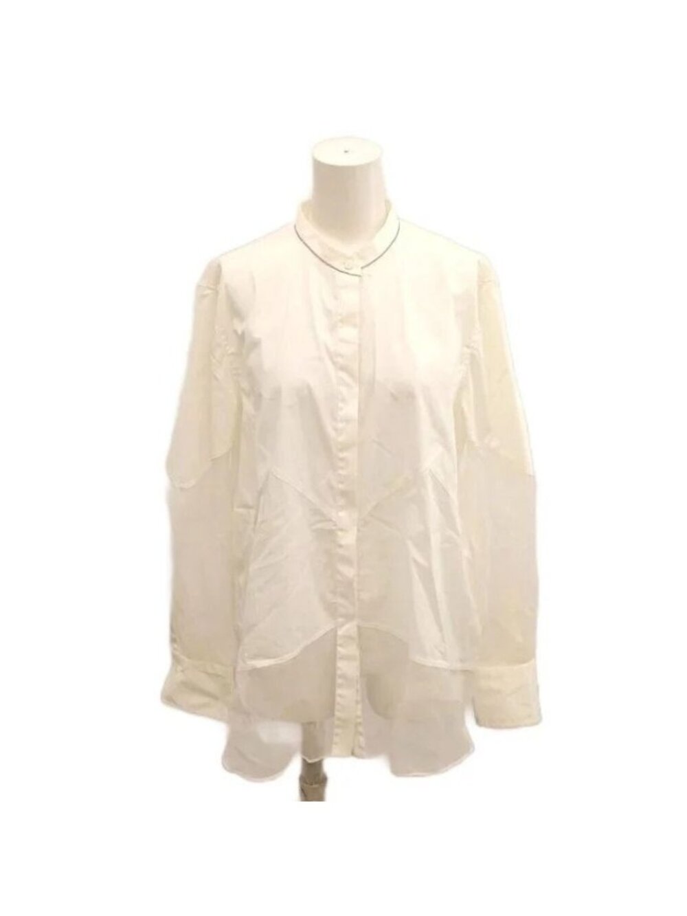 Brunello Cucinelli Band Color Shirt Blouse White Sheer Switch Long Sleeve Top M
